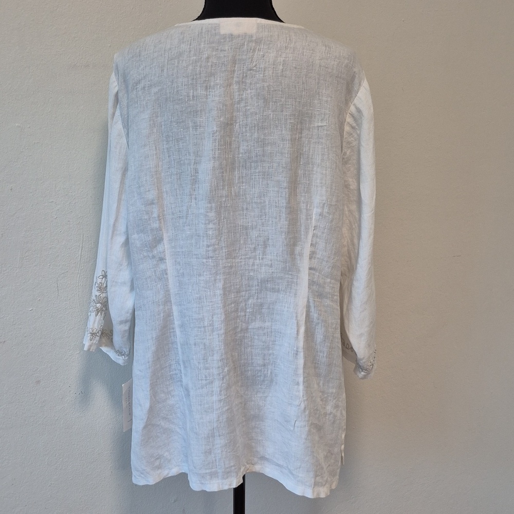 NWT Charter Club Linen Embroidered Top Women White 3/4 Sleeve Blouse 1X - Picture 10 of 15